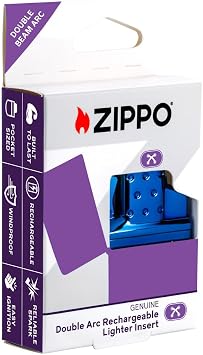 Zippo High Polish Blue Double Arc Rechargeable Lighter Insert - Everyday Use, Outdoor, Camping Flip-Top Lighters