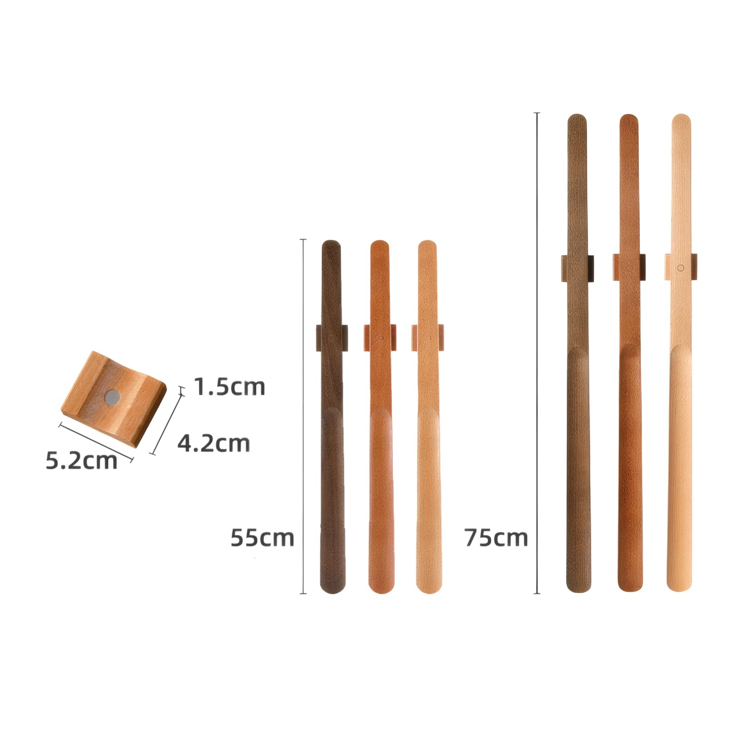 Magnetischer Schuhlöffel aus Holz mit Wandhalterung | Wandmontage (Buche, 70 cm)