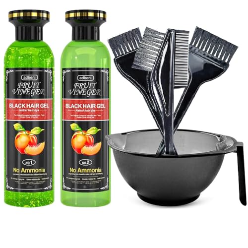 Image of Adbeni Fruit Vinegar hair Colour Black | 200ml With Colouring Kit | Ammonia Free Herbal Hair Dye Gel for Men & Women | No Harsh PPD, Gentle on Scalp, Long Lasting Natural Color