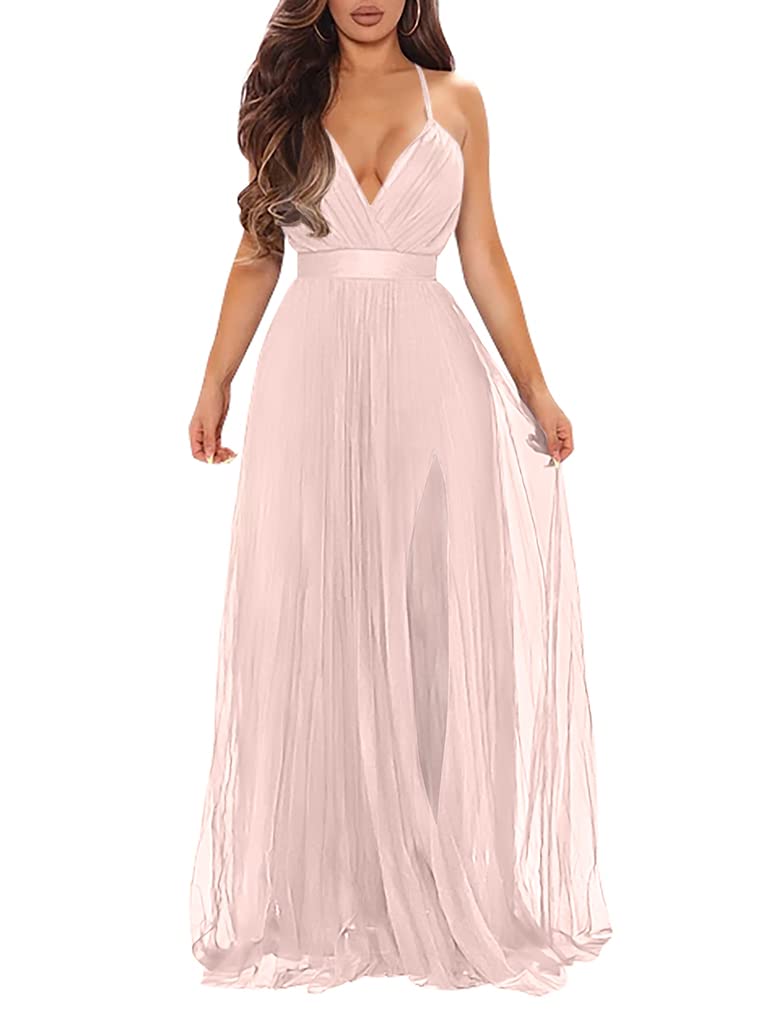 XXTAXN Women's Deep V Neck Maxi Dress