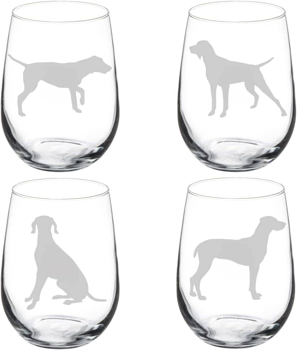MIP Set of 4 Wine Glass Goblet German Shorthaired Pointer Collection (17 oz Stemless)