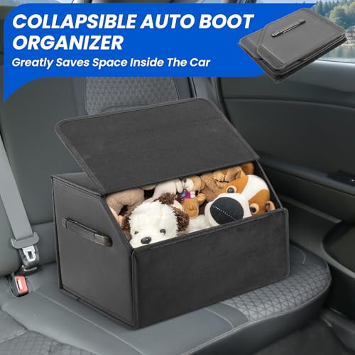TranRantic Auto Kofferraum Organizer, 38x31x30cm Auto Tasche Kofferraum mit Deckel, Zusammenklappbarer Kofferraumtasche mit Magnetschnalle, Aufbewahrungsbox mit Griffen (Schwarz)