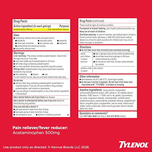Tylenol Extra Strength Rapid Release Gels, 500 mg Acetaminophen, 100 Ct - image 8