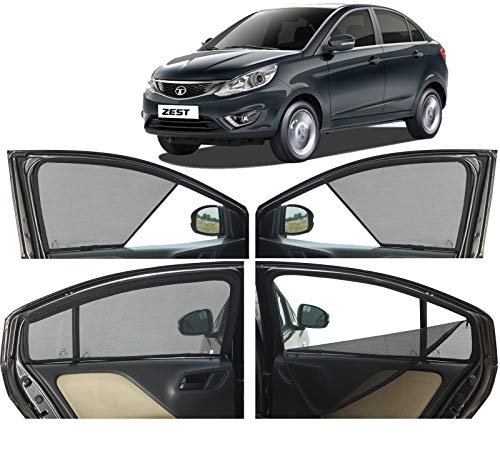 Image of Autofact Magnetic Car Sunshades Compatible with Tata Zest (Set of 4) - Easy Installation, UV Protection, Keeps Car Cool (Front 2 Half-Cut for Side Mirror Visibility, Rear 2 with Zippers)