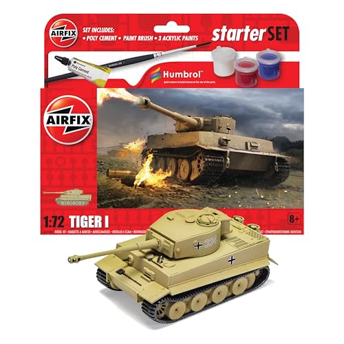 Zestaw startowy Airfix - A55004 Tiger 1 Model Building Kit - Plastikowe modele czołgów dla dorosłych i dzieci od 8 lat. Zestaw zawiera kalkomanie, farby akrylowe Humbrol