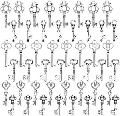 Skeleton Key Charm Set in Antique Silver (48 Charms) 6 Styles (Silver Color)