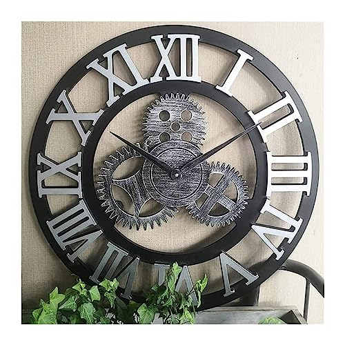 Horloge murale rouage argentée 40cm pour décoration élégante de salon et hôtel