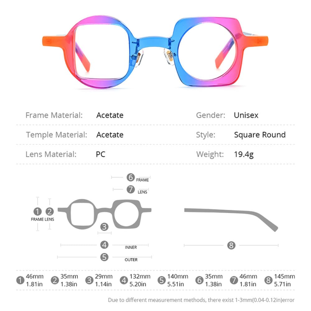 MUTYNE Occhiali da vista in acetato multicolore Montatura da donna Occhiali da vista rotondi da uomo