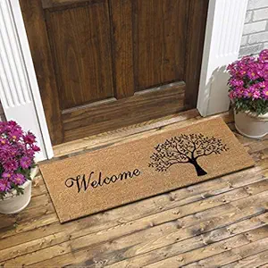 ATMAH Coir Doormat (Tree Welcome, Natural, 120cm X 40cm)