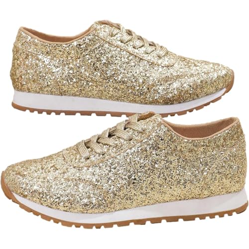 Tenis ortopédicos de lujo para mujer, tenis con purpurina para mujer, ligeros, brillantes, para caminar, tenis, Gold, 38.5 EU