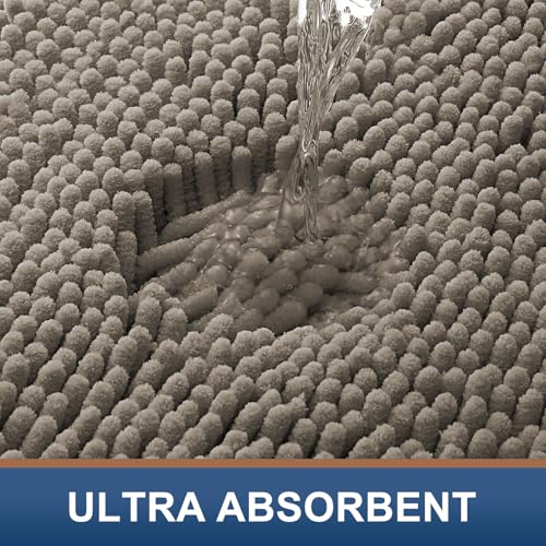 Smiry Luxury Chenille Bathroom Rugs 30x20, Extra Soft and Absorbent Shaggy Bath Mat, Machine Washable, Non-Slip Plush Carpet Runner for Tub, Shower, and Floor, Home Decor Accessories, Latte