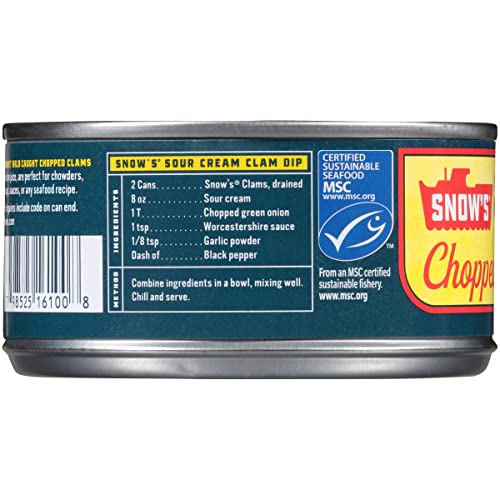 Snow's Wild Caught Chopped Clams Canned, 6.5 oz Can (Pack of 12) - 5g Protein Per Serving - Gluten Free, Keto Friendly, 99% Fat Free