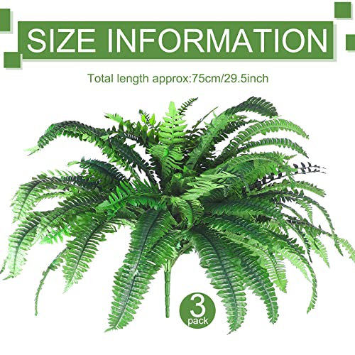 Jutom Artificial Ferns Outdoors Artificial Boston Fern Bush 88 Long Silk Branch Faux Fern Bush Large Fake Ferns Flowers Shrubs For House Office Garden Indoor Decor Arrangement, 29.5 Inch (3 Pcs) #TOP1