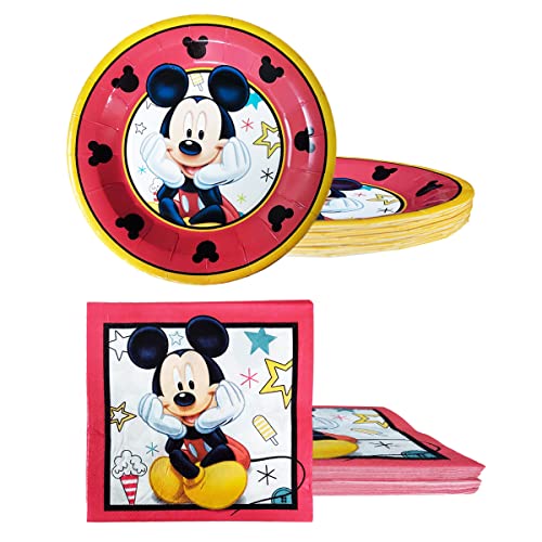 Birthday Party Supplies For Mickey Mouse, 20 Plates, 20 Napkins And 1 Tablecloth，Mickey Theme Birthday Party Decoration Set #TOP5