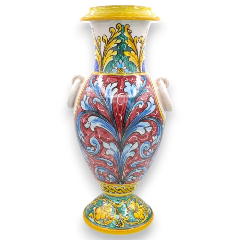 Vase en céramique sicilienne d'exception : l'élégance du baroque bordeaux et vert pour votre intérieur