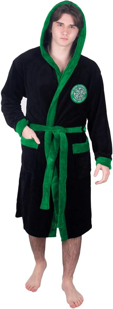 celtic football club dressing gown FC Official Gift Mens Hooded Fleece Robe Black Small Fashion Celtic glasgow Carolina Herrera Rose-Print Mesh Size:SIZE 4 special occasions PDPTAG2-000000-NEW ARRIVAL