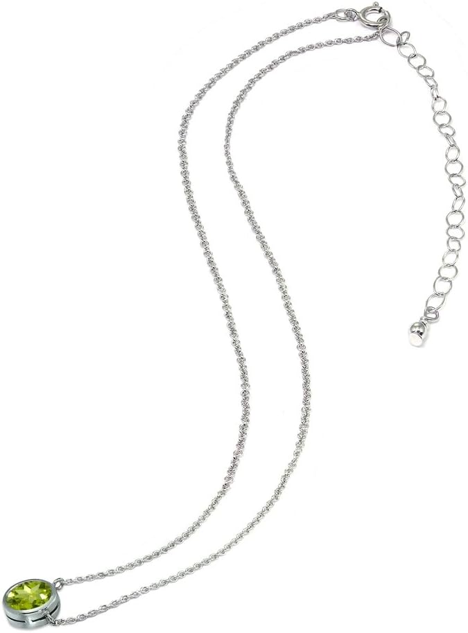 B. BRILLIANT Peridot Necklace for Women Sterling Silver 6mm Round Solitaire Bezel-Set Dainty Gemstone Choker Pendant for Summer Fashion Bridesmaids