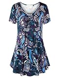 BAISHENGGT Women's V Neck Buttons Pleated Flared Tunic Tops Purple Floral XXL