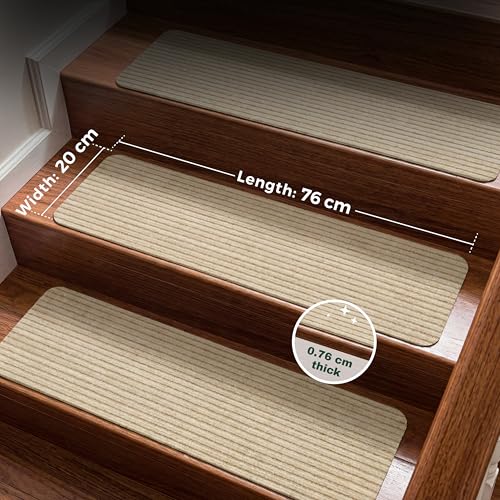 Miniatura 3 de Mbigm 20cm X 76cm Paquete De 15 Alfombras Antideslizantes Peldaños De Escalera Alfombrilla Antideslizante Interior Para Niños Mayores Y Mascotas Con Adhesivo Reutilizable, Camello