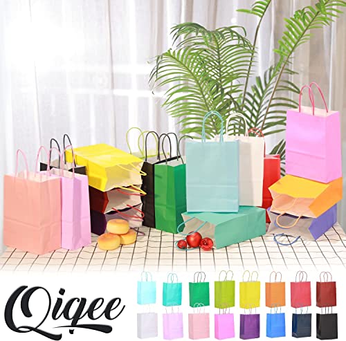 qiqee 100-Packs Paper Gift Bags with Handles Bulk 8.26"×6"×3.15" Small Size 16 Different Color Bags with Different Color Handle Multiple Uses - Thumbnail 7
