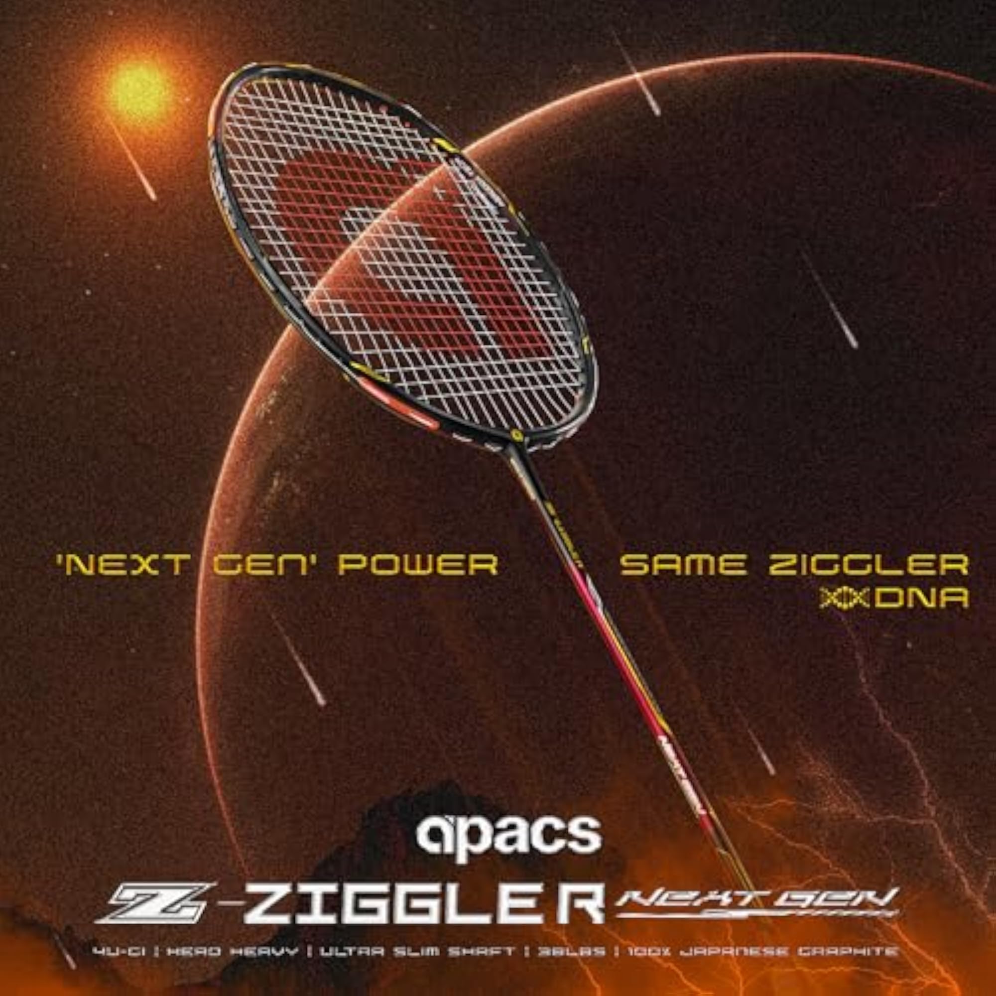 Z-Ziggler Next Gen Unstrung Badminton Racket, 38lbs Max Tension