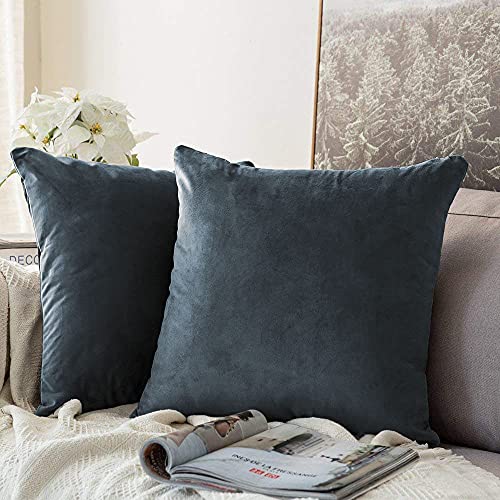 Image of Khooti Velvet Cushion Cover Pack of 1-34 inch x 34 inch / 86 x 86 cm - Dark Grey - Soft Pillow Covers Cushion Case for Sofa Bedroom Livingroom Chair Car, Cushion Cover