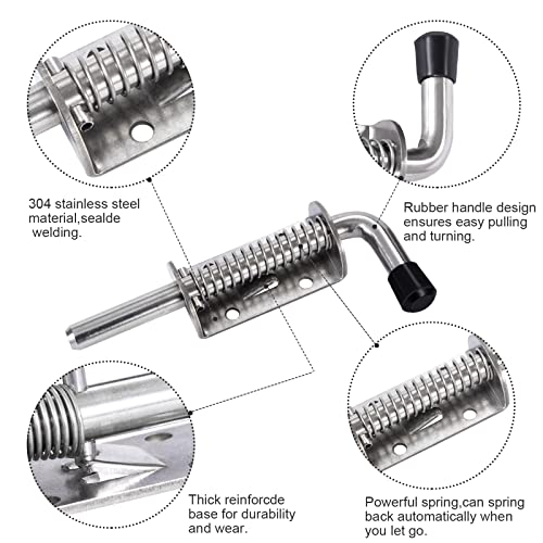 Federriegel Türriegel Riegel aus Edelstahl, 2 Stück Sicherheitstürriegel Türen Tore Riegelschloss für Badezimmer, Toilette, Schuppen, Schlafzimmer, Silber