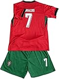 Ronaldo Boys Soccer Jersey and Shorts for Youth, Breathable, Elastic Polyester Uniform, Crew Neck Design, Comfortable and Durable, Hand Wash Only, 2-Piece (US, Age, 1 Year, 2 Years, Regular, CR7)