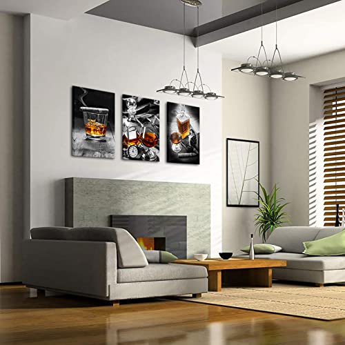 Yeilnm 3 Piece Wine Glass Canvas Art Black White Picture For Kitchen Wall Decor Modern Still Life Wine Painting Pints Framed Artwork Home Pub Bar Living Room Office Men Cave Ready To Hang #TOP2