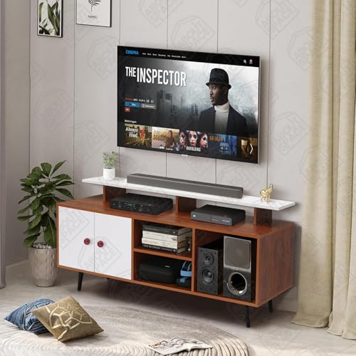 ABOUT SPACE TV Unit - Engineered Wood DIY TV Stand with Cable Hole Cabinet with Door, Adjustable Shelf, Open Display Shelves for WiFi Router Stand (Oak Red &White-L140 x B40 x H64 cm) — photo 7