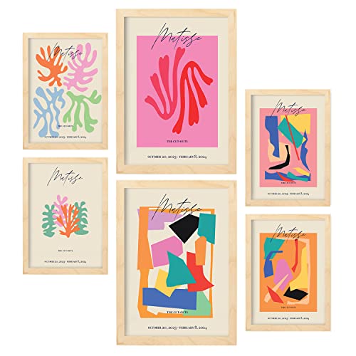 Nacnic Set de 6 Posters Matisse. Colección de láminas con estética Collage para la decoración de Interiores. Tamaños A3 y A4. con Marco de Madera.