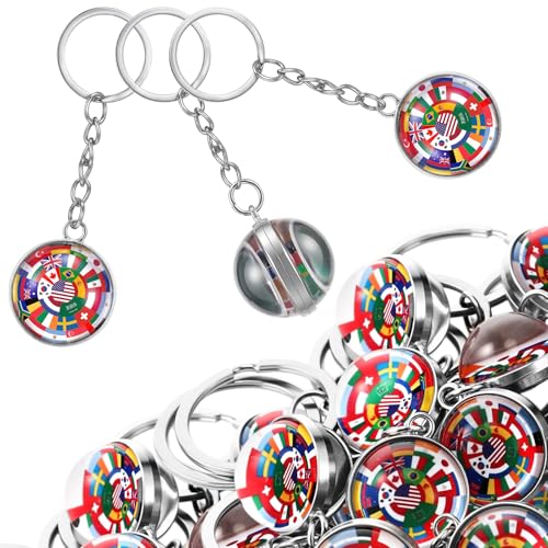 Equsion 24 Pcs Soccer National Flag Keychain 2026 World Party Favors 3D International Country Flag Globe Double-sided Alloy Keychain for Football Souvenir Party Decorations Multicultural Theme