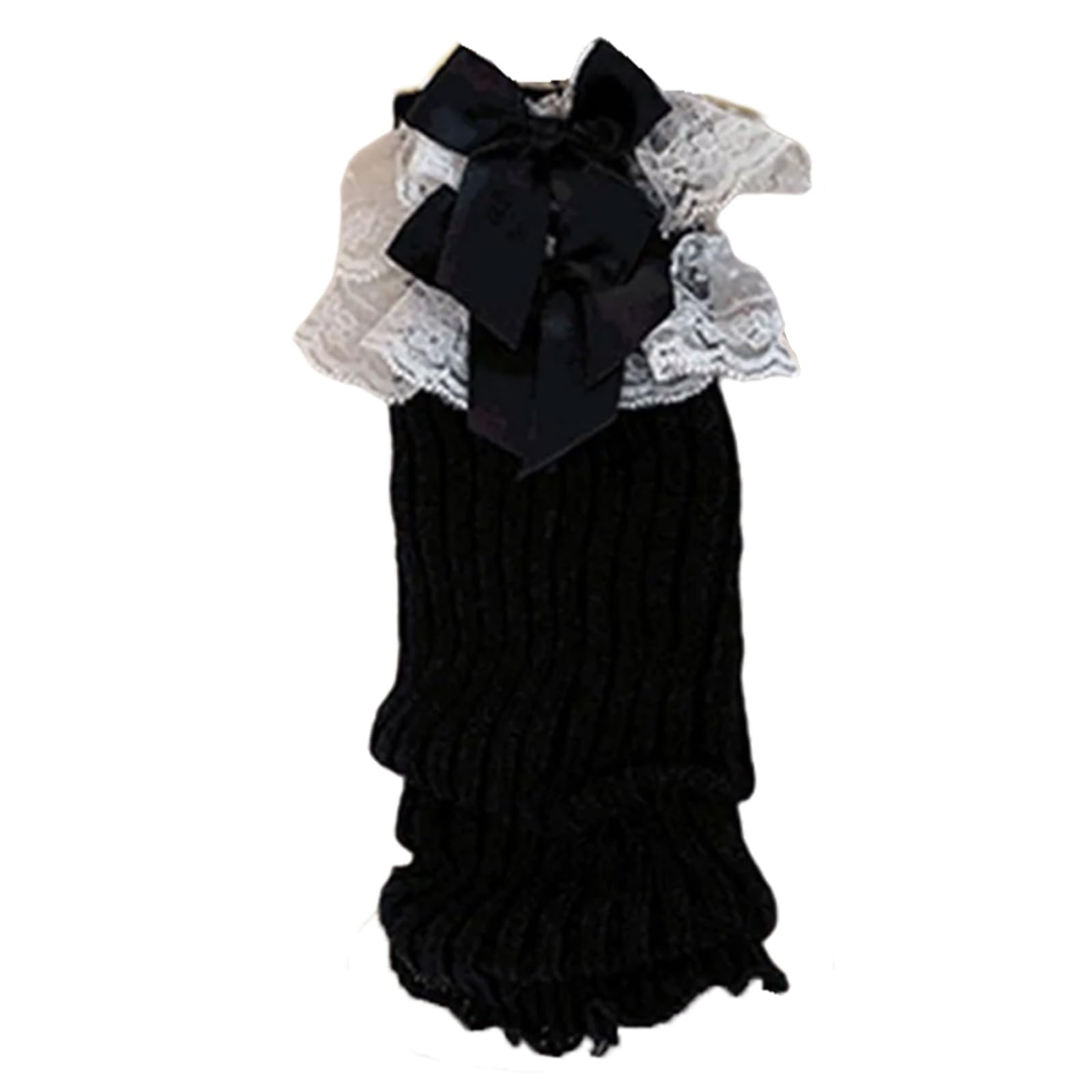 Yizitu Girls Black Lace Trim Bowknot Leg Warmers For Little Slouchy Socks For Dresses Toddler Cable Knitted Socks Japanese Leggings