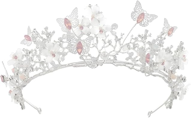 QXMYOO Butterfly Crown for Women Crystal Baroque Fairy Headpiece Butterflies Tiara for Quinceanera Birthday Wedding Costume Halloween Prom Floral Hair Accessories