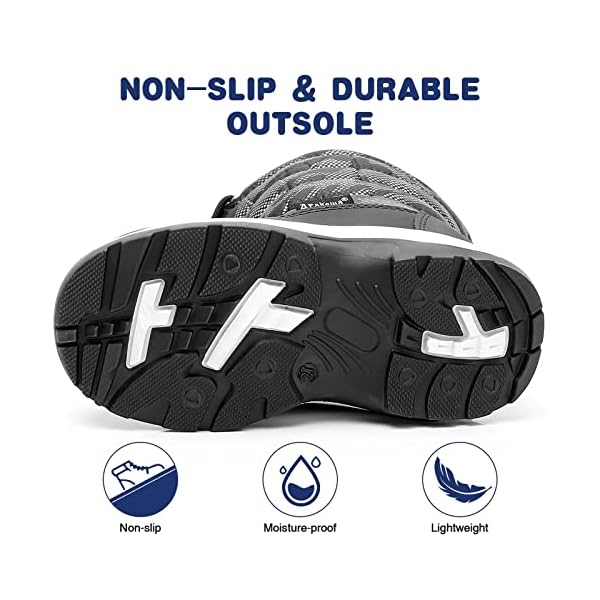 Apakowa New Kids Boys Cold Weather Snow Boots (Toddler/Little Kid) (Color : Grey/black, Size : 1 M US Little Kid) - Image 6