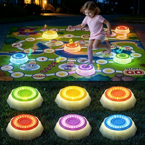 HYES Light Up Stepping Stones for Toddlers 1-3 - 6 PCS Non-Slip Step Stones with Game Map, Toddler Obstacle Course Sensory Toys, Indoor Outdoor 3-5 Years Old Boys Girls Birthday Gifts