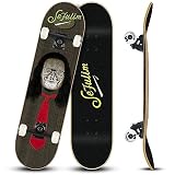 Sefulim 31 x 8 Inch Complete Skateboard 7 Layer Canadian Maple Double Kick Deck Concave Cruiser Trick Skateboard for Boys Girls Teens Adults Beginner(Joe Skull)