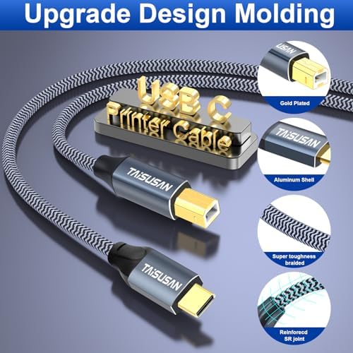 TAISUSAN USB C Printer Cable 15ft, Compatible With Keyboard, MacBook Pro/Air, Printers and Scanners - USB B to C MIDI Cable - 5