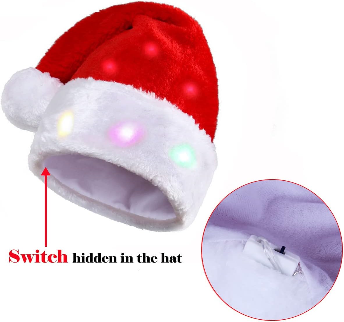 Condition photo showing New/Like New for theuu novelty led light up christmas hat funny plush santa hat with 24 colorful bright lights new year festive holiday party supplies for adults kids
