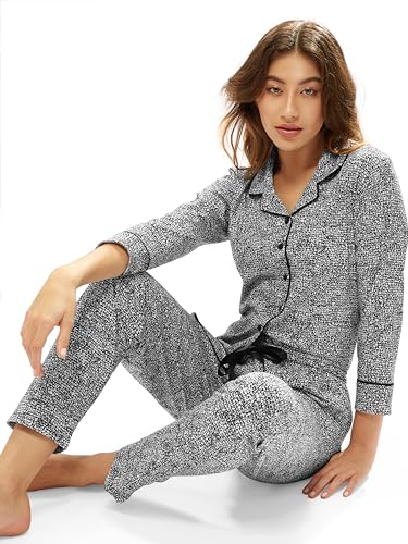 Image of LOTIK Women's Cotton Geomatric Printed Shirt & Payjama Nightsuit Set