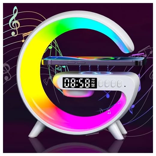 2026 New Wireless Speaker Charger, Smart Alarm Clock LED Table Lamp Bluetooth Speaker Atmosphere Bedside Light with Wireless Charging Station,Alarm Clock Music Lit Lamp Christmas Gift
