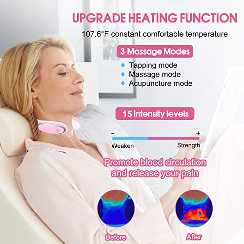 Neck Massager, Smart Cordless Massage Equipment with Heat, Electric Pulse Neck Massager for Women Men Office Home Travel, Great Gift for Christmas Birthday Valentine\'s Day Father’s Mother’s Day(Pink) - Thumbnail 2