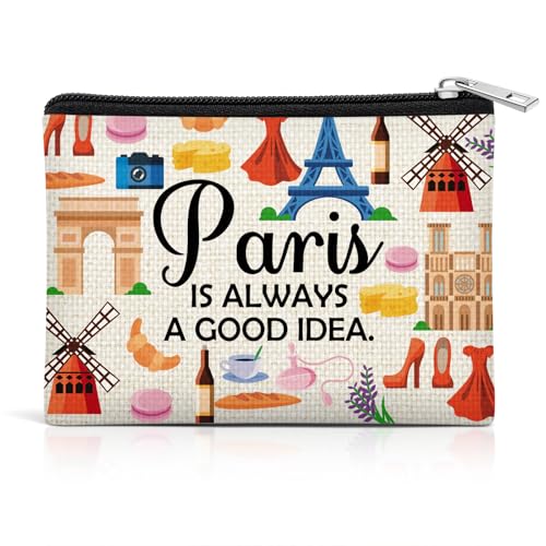 Funny Paris Travel Gifts for Women Coin Pouch Graduation Gift for France Lovers Paris Souvenirs for Traveller Coin Purse with Zipper Holiday Birthday Gift for Daughter Sister Friend Mini Storage Bag