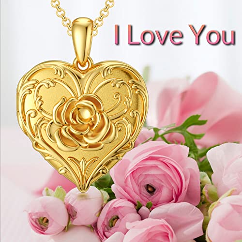 Soulmeet 18K Gold Plated Silver Rose Heart Shaped Locket Necklace That Holds 2 Picture,Your Are My Sunshine thumb #5