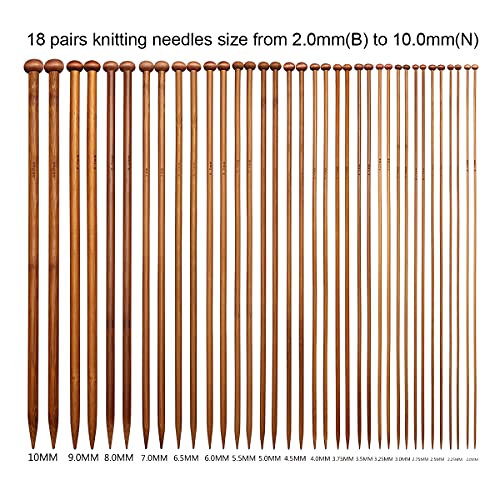 Image of KOKNIT 13.5 inch Knitting Needles Set, 36 PCS Full Smooth Bamboo Single Pointed Staight Sweater Needles with Case, Perfect Knitting Set with Accessories
