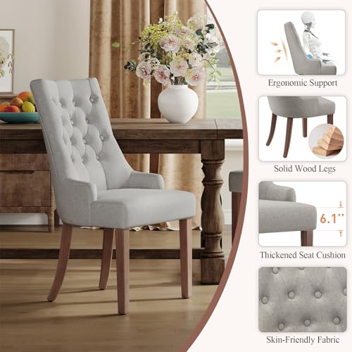 Image of COLAMY Wingback Upholstered Dining Chairs Set of 2, Fabric Side Dining Room Chairs with Tufted Button, Living Room Chairs for Home Kitchen Resturant- Light Gray