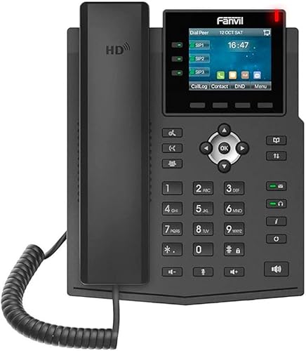 Fanvil X3U Enterprise VoIP Phone, 2.8-Inch Color Display, 6 SIP Lines, Dual-Port Gigabit Ethernet, Power Adapter Not Included