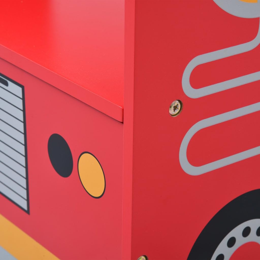 vidaXL Mesa y Sillas Infantiles 3 Piezas Forma de Camión Bomberos Juego de Actividades para Niños Escritorio Dos Asientos Muebles de Dormitorio Hogar Madera