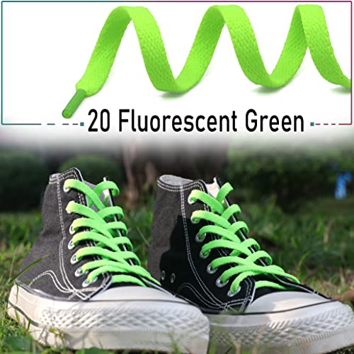 Delele 2 Pair 23.62" Flat Shoe Laces 5/16" Wide Shoelaces For Athletic Running Sneakers Shoes Boot Strings Fluorescent Green #TOP2