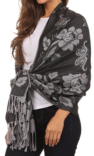 Sakkas CHS158 - Tawny Reversible Butterfly Pashmina/Shawl/Wrap/Stole - Black - OS